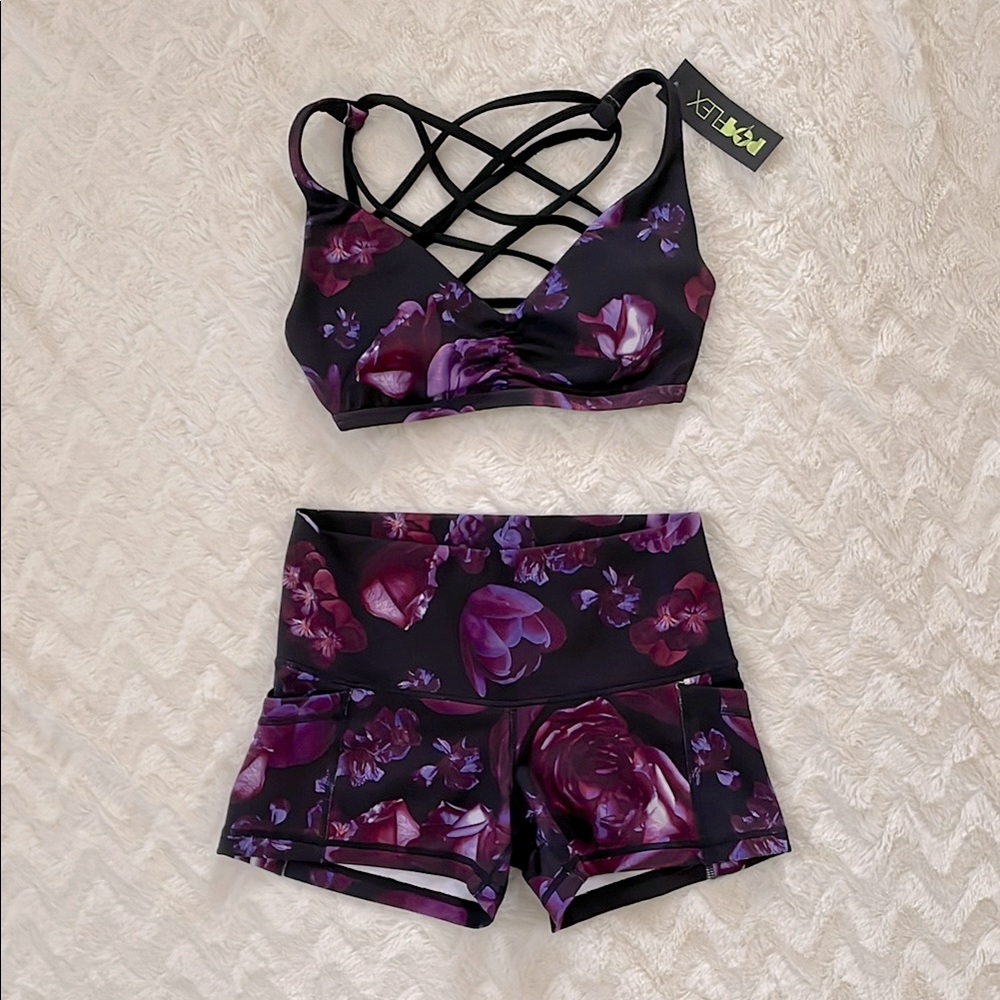 Popflex Blogilates activewear set - Dark Bloom - matching sports bra and shorts